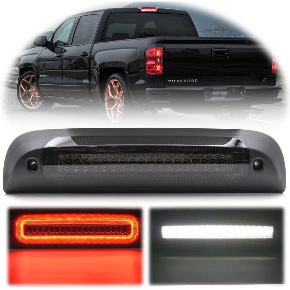 NSLUMO Brake Light: Silverado/Sierra, Red Strobe, Euro Smoked, White Cargo Kit.